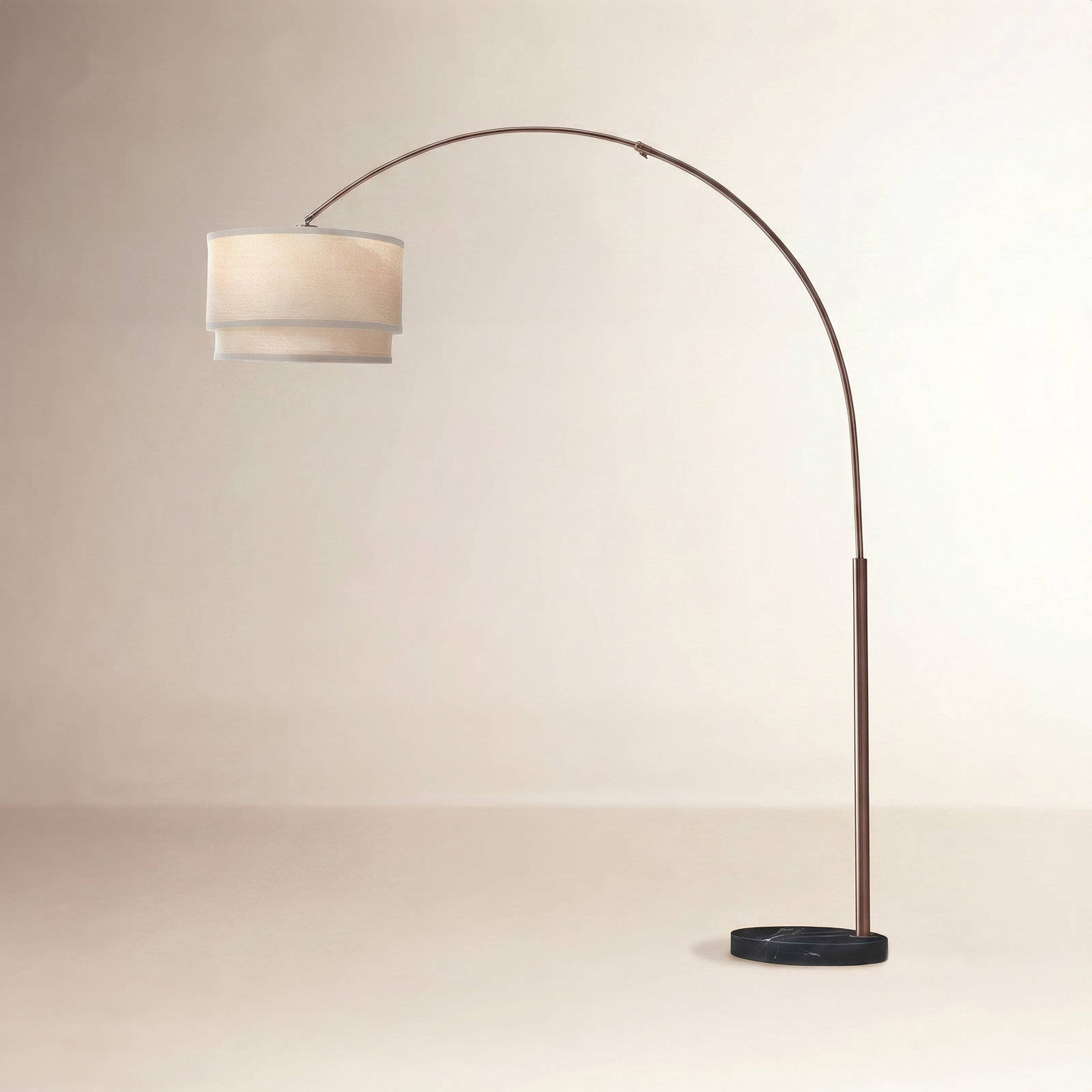 Mason 81 in. Modern Adjustable LED Arched Standing Floor Lamp with Fabric Drum Shade and Weighted Marble Base, Nickel