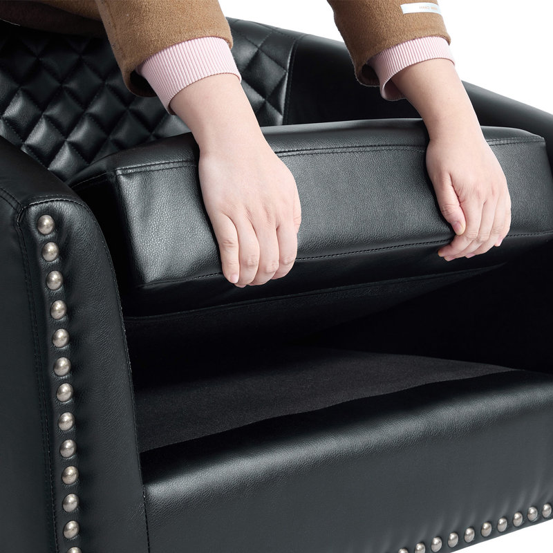 75.2Cm Wide Tufted Swivel Barrel Chair, Black