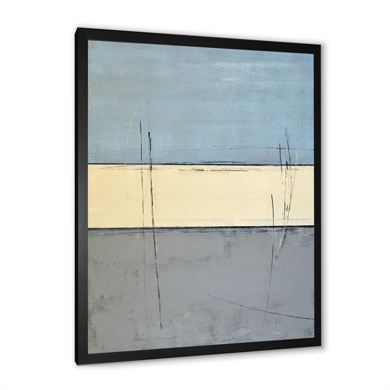 Gris et bleu, art abstrait II - décoration murale moderne et contemporaine en toile, Cadre photo noir
