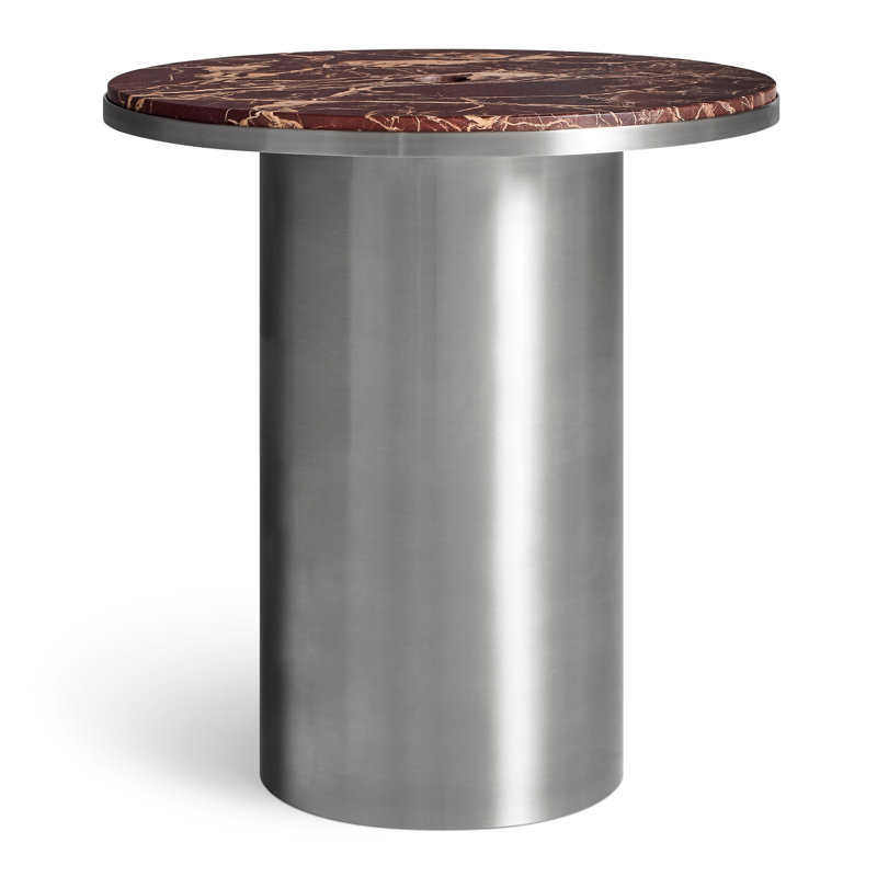 Plateau Marble End Table, 18.5" H x 17.9" W x 17.9" D, Cherry Marble, Stainless Steel