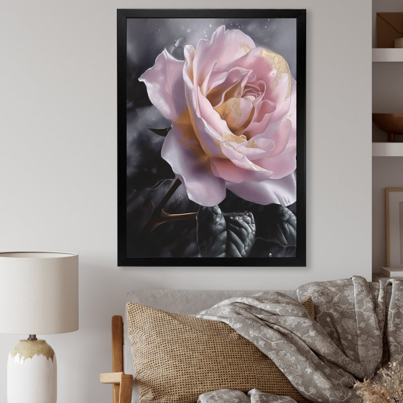 Roses élégantes roses - imprimé, Cadre photo noir, H 20 po x l 12 po x P 1 po