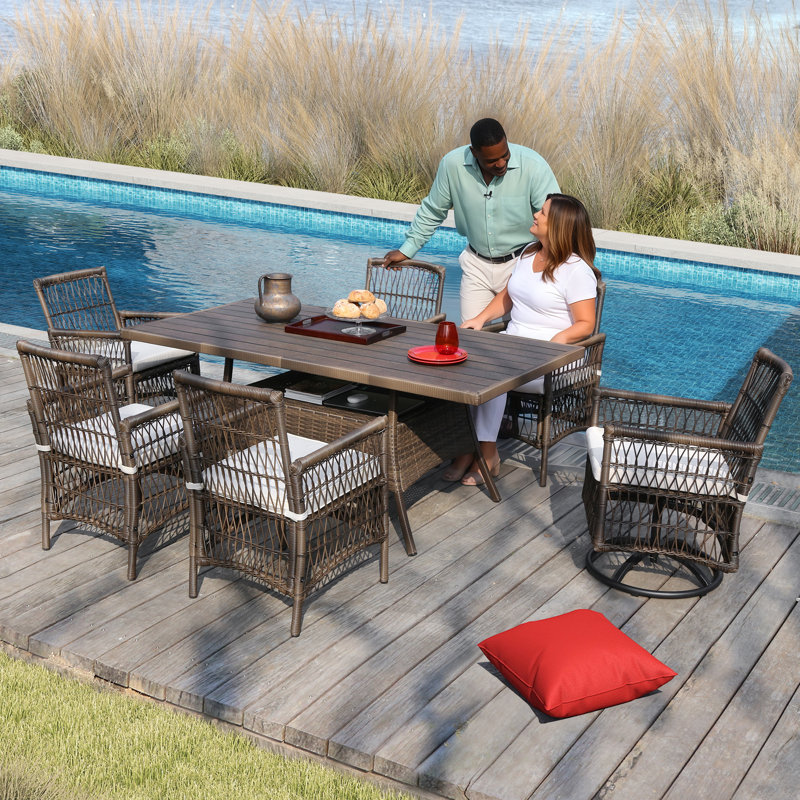 6-person Rectangular dining set with a dining table that has storage and Swivel Chair