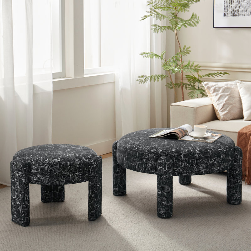 Modern Unique Design Upholstered Ottoman, Black