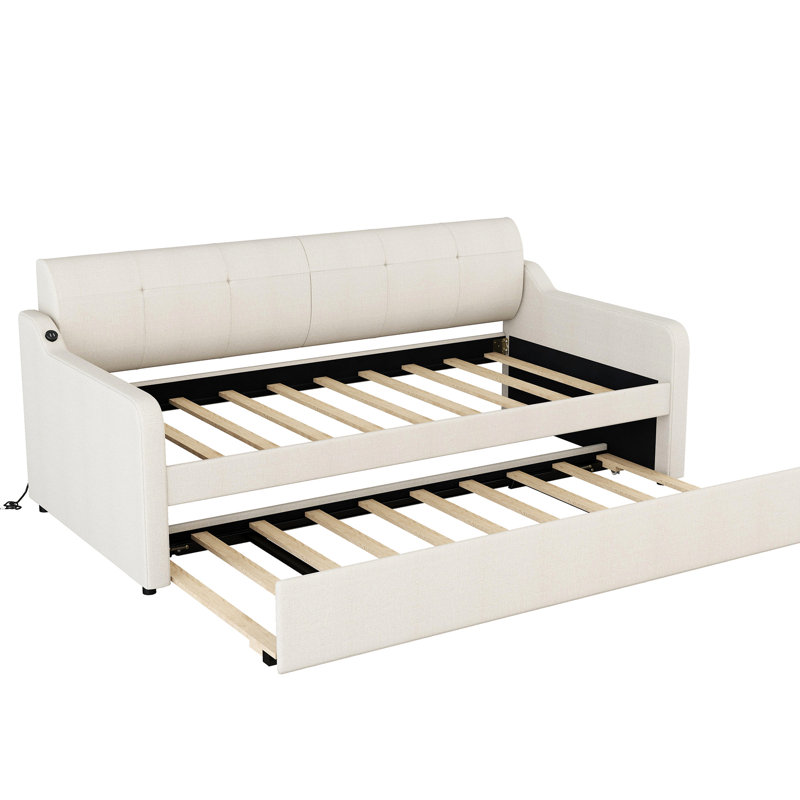 Lit de jour simple avec couchette et capacité de charge - taille adorable beige extensible