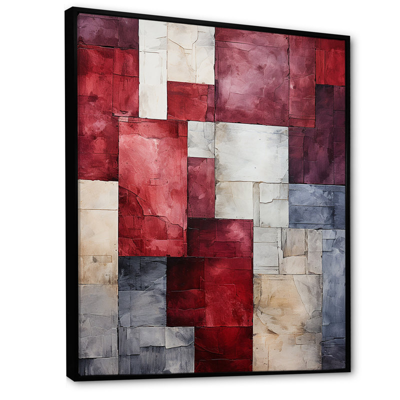 Maroon Mosaics Abstract Shapes - formes abstraites, art mural, Cadre flottant noir, H 32 po x l 16 po x P 1 po