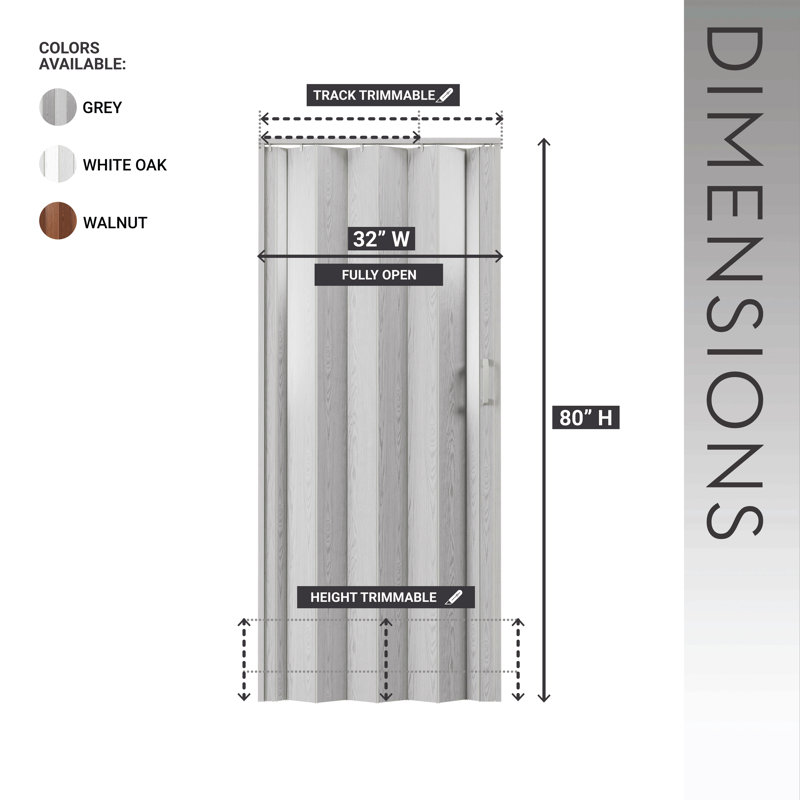 Folding Room Divider Pvc Foldable Accordion Doors Or Privacy Room Divider For Internal Use, White, 80" H x 32" W x 0.75" D