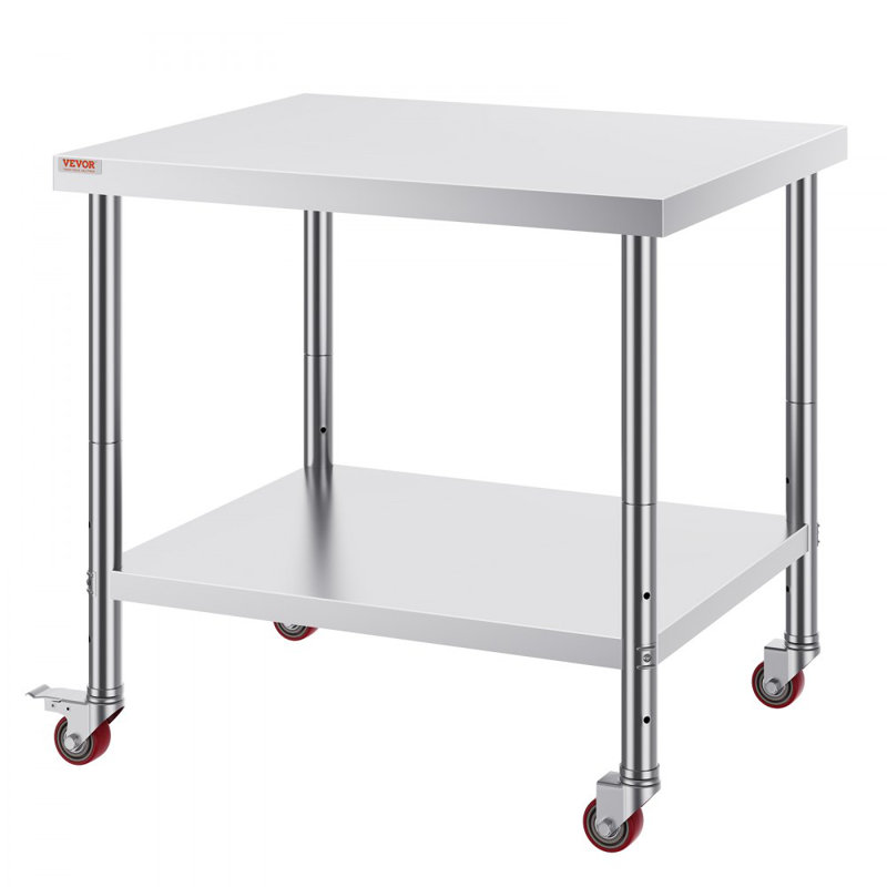 30x36x34 Inch Stainless Steel Work Table 3-Stage Adjustable Shelf with 4 Wheels