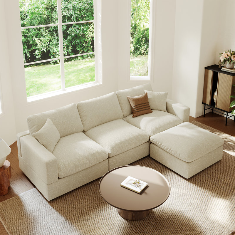 Canapé modulaire Cloud Canapé modulaire Canapé rembourré pour salon Bureau, Mélange de lin beige, 4