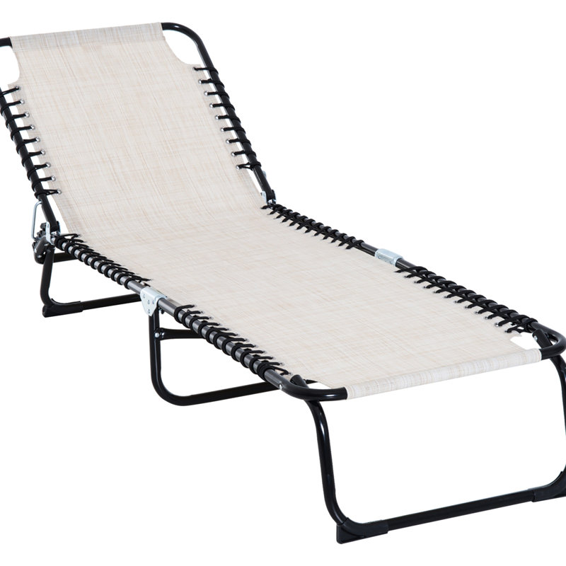 Chaise longue de plage blanc crème - dossier inclinable 4, filet pliable et respirant pour chaise longue d'extérieur réglable, assise