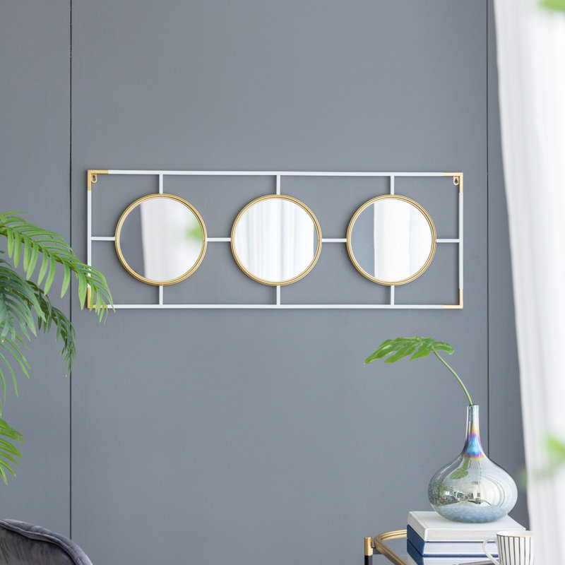 Cadre doré et blanc 15,5 x 43,5 po avec miroir, Doré / Blanc