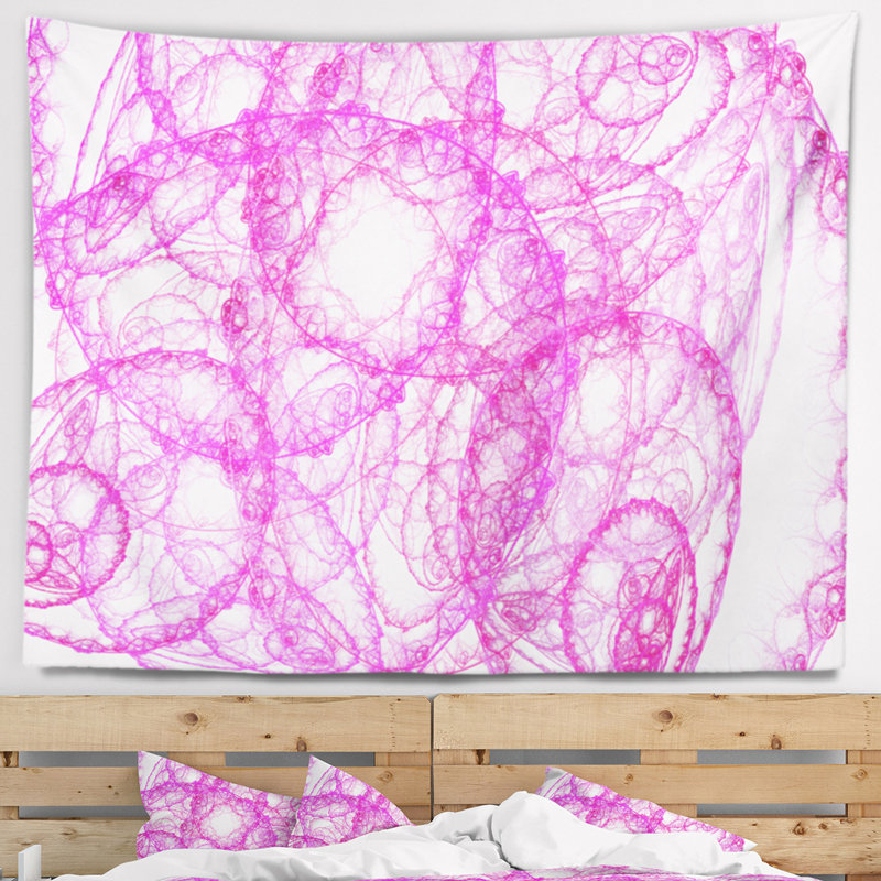 Motif rose abstrait sur fond blanc tapisserie, H 78 po x l 92 po