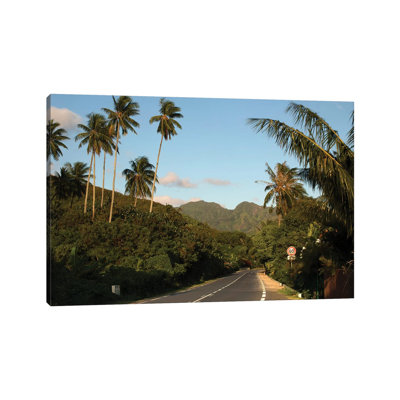 Road With Mountain Peak In The Background, Moorea, Tahiti, French Polynesia II - Wrapped Canvas Print