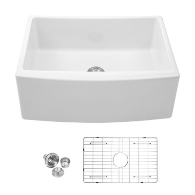 Évier de cuisine à simple cuve en céramique à tablier frontal en céramique blanche L 24 po x l 19 po