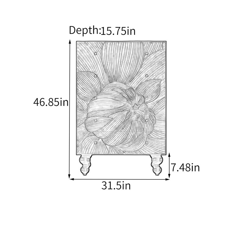 Armoire à cinq tiroirs en noyer avec design artistique