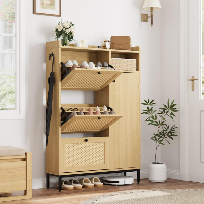Dashae 28 Pair Shoe Storage Cabinet, Oak Duplicate