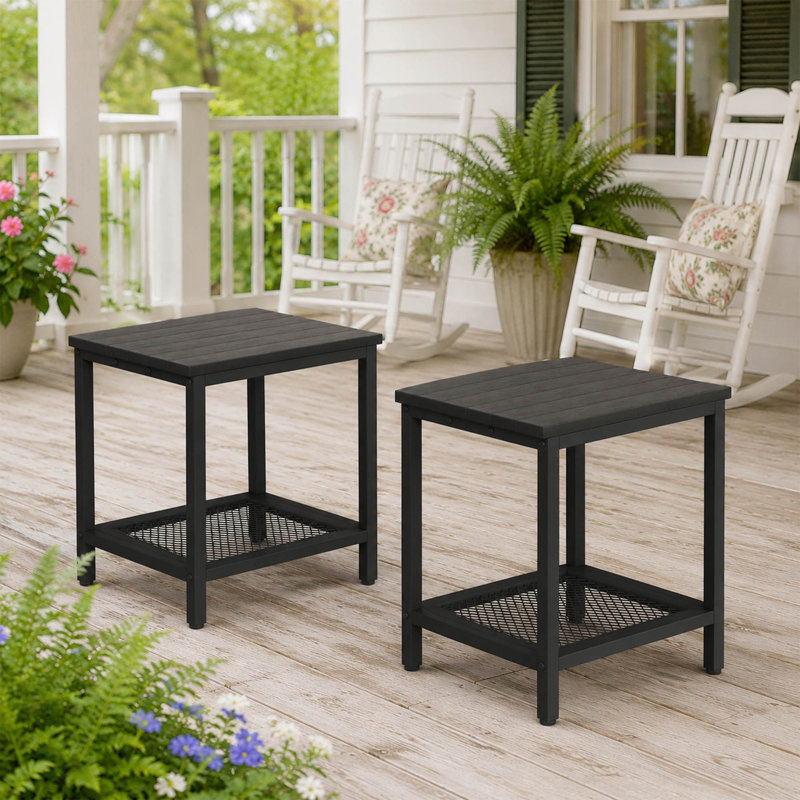 Ensemble de 2 tables d'appoint extérieures à 2 niveaux, table de patio décorative avec tablette