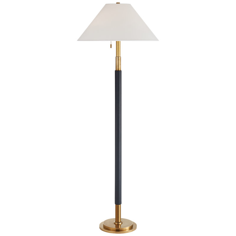 Ralph Lauren Garner 2 Light Traditional Floor Lamp, Natural Brass/Navy Leather
