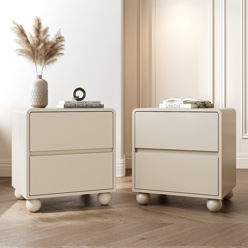 2-Drawer Nightstand, Set Of 2, Beige