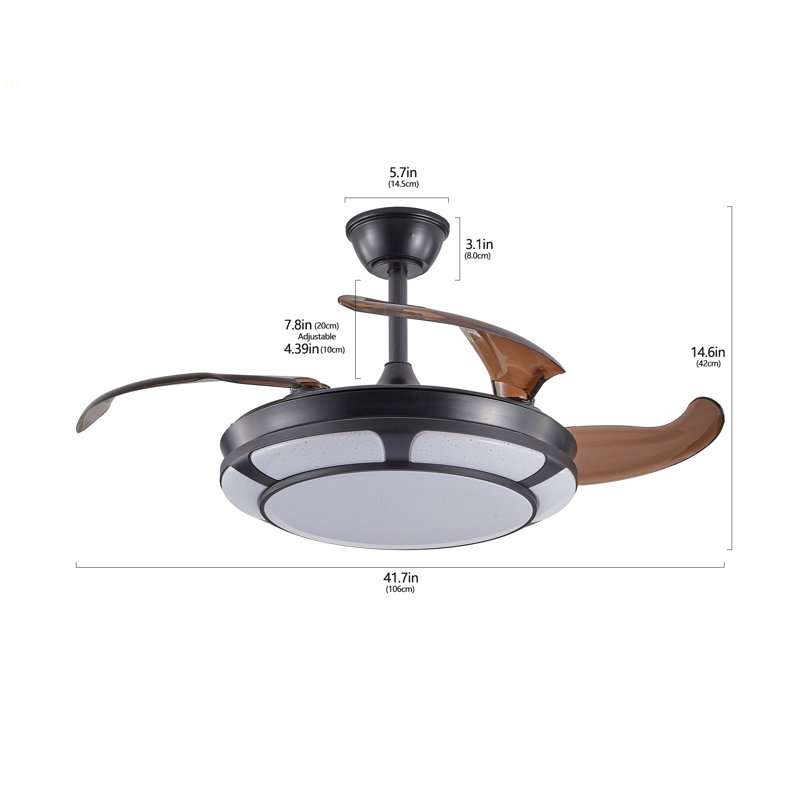 42" Retractable Ceiling Fan With Light, Modern LED Chandelier Fan With Remote Control, 6 Speed Adjustable Blades, Quiet DC Motor, Dimmable Lighting For Living Room, Bedroom, Dining Room