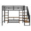 Lit mezzanine double en métal avec escalier, bureau et tablettes de rangement - Lit mezzanine noir peu encombrant