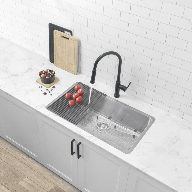 Évier de cuisine à double cuve en acier inoxydable avec grille et crépine Azuni
