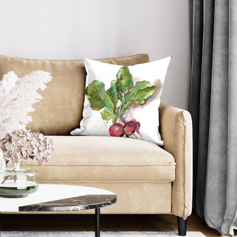 Watercolor radish - 20"x20" Throw pillow - Poly twill - Print on demand