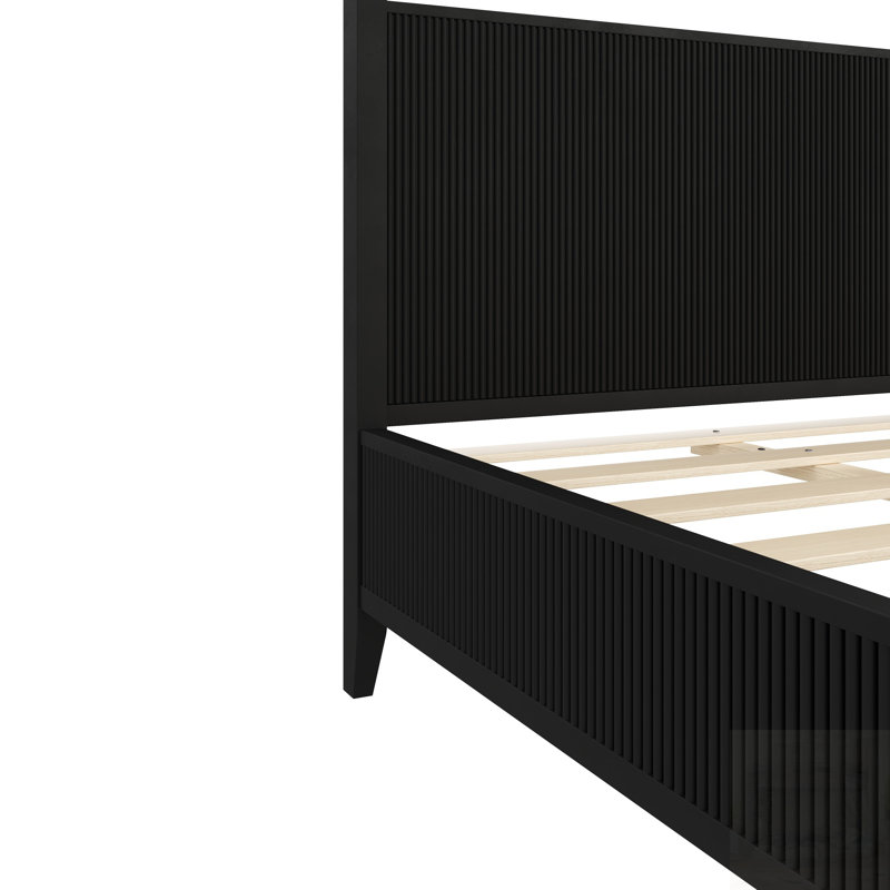Lit plateforme à baldaquin en bois avec lattes de soutien, conception cannelée élégante, aucun sommier tapissier requis, King