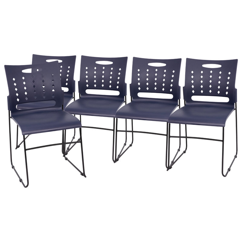 Navy Metal Ergonomic Stackable Chairs with Air-Vent Back, Set of 5