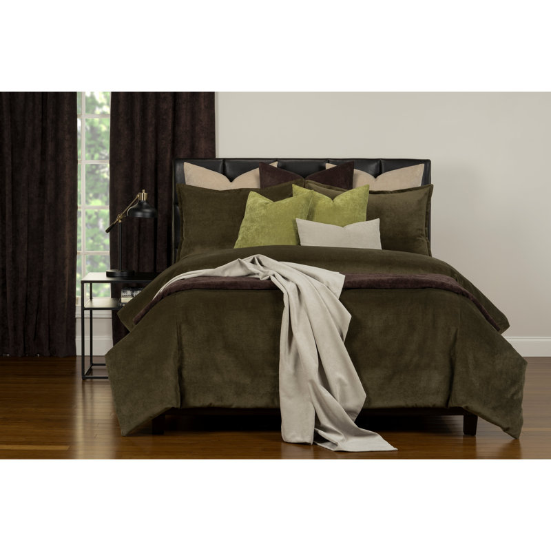 Matte Velvet Set with Duvet Cover & Insert Set by Siscovers, Cal. King Duvet Cover + 9 Additional Pieces, Chive