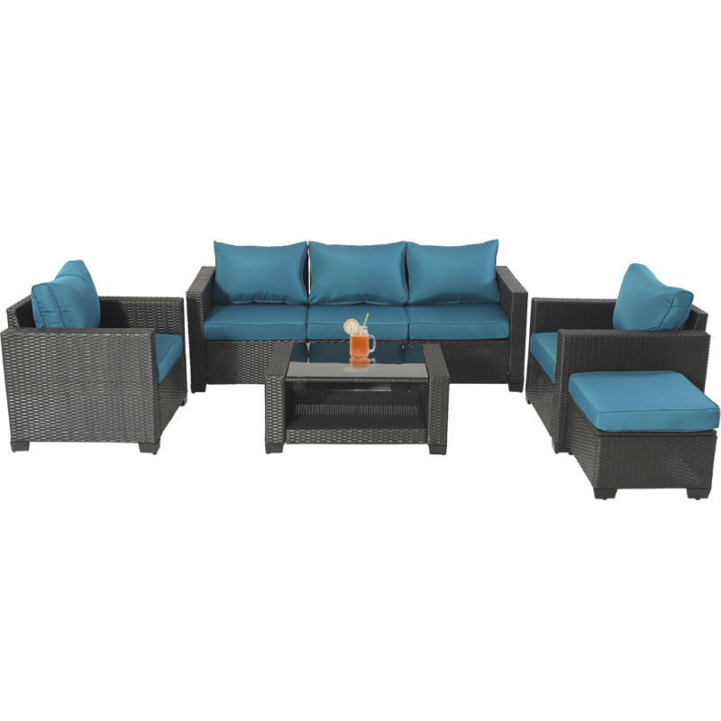 Ensemble modulaire d'extérieur 53 po avec coussins, Bleu paon