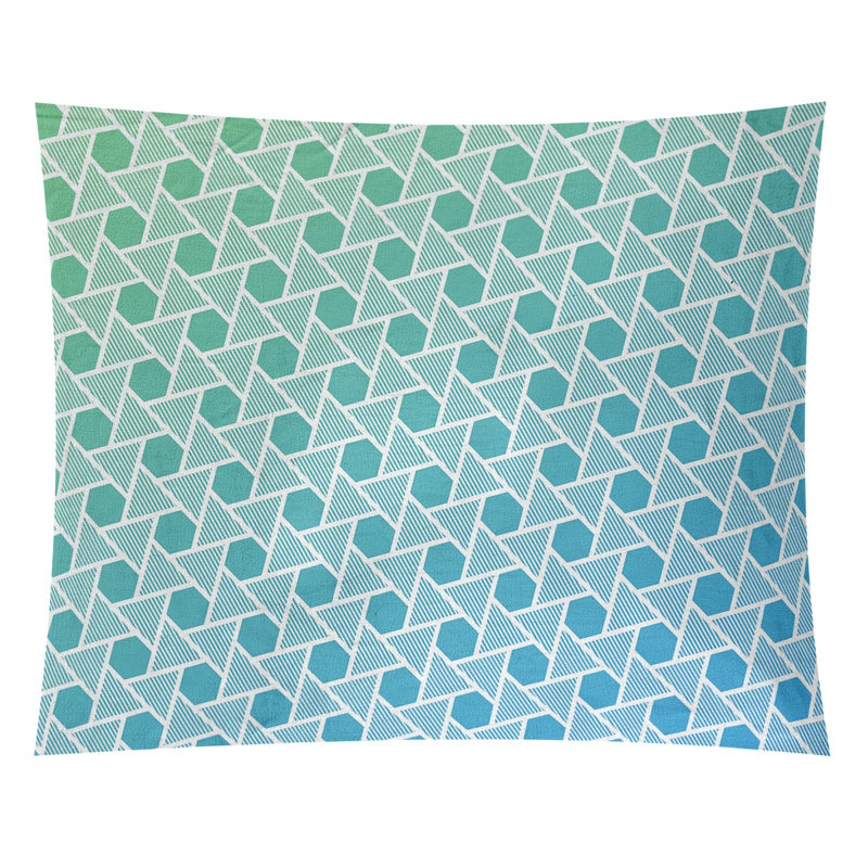 Tapisserie murale hexagonales et triangles, H 27,5 po x l 37,5 po, Vert / Bleu