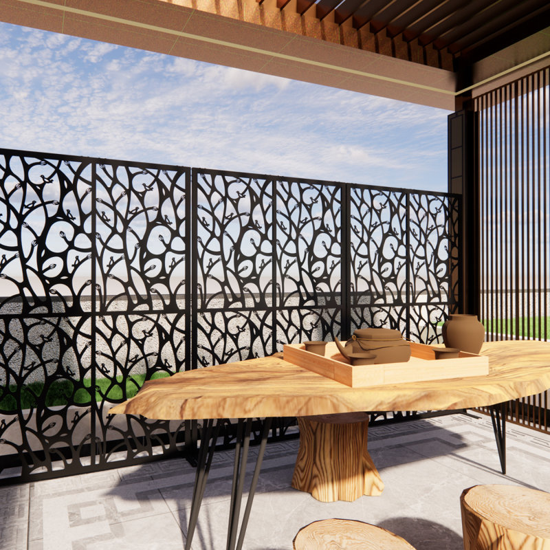 Cloison d'intimité en métal avec écran d'intimité autoportant pour balcon et patio, Noir