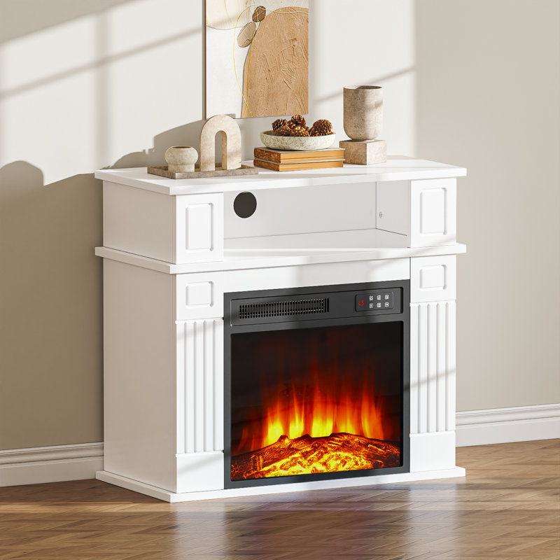 28" Electric Fireplace with Mantel, Replaceable Fire Place Insert with Remote Control, Freestanding, Realistic Log and Flame Effect, Mantel Fireplace with Storage Shelf, 750/1500W