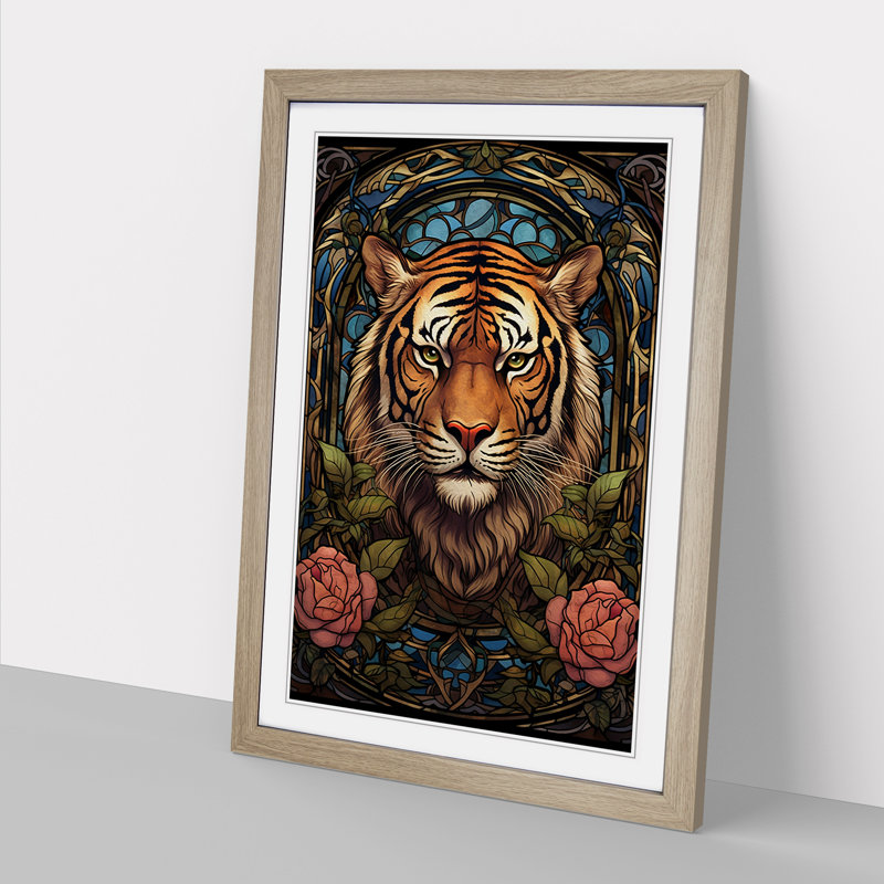Tiger Art Nouveau No.2 - Print, Oak Framed, 46cm H x 34cm W