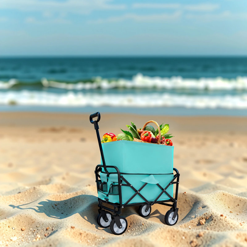 Chariot de plage pliable à 4 roues Chariot utilitaire robuste pour chariot utilitaire 225 lb, Bleu