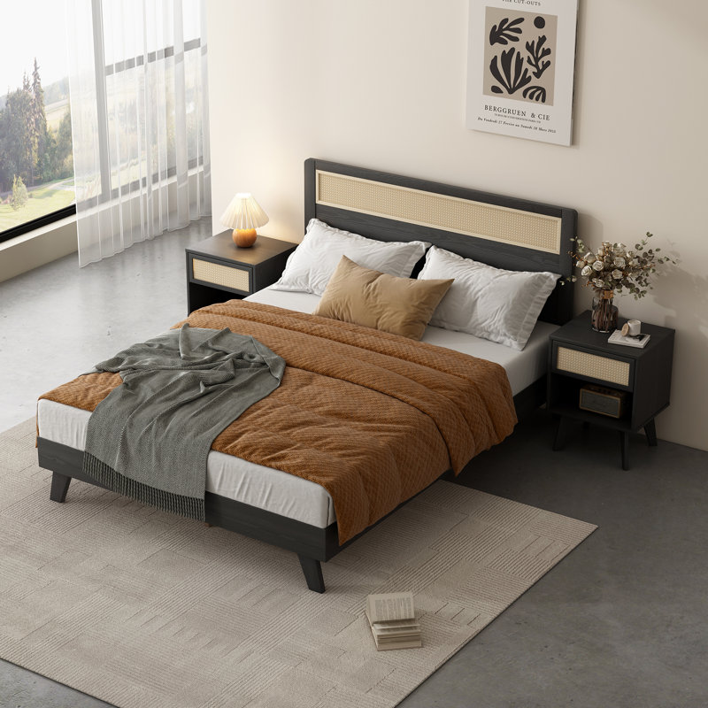Bed Frame With Rattan Headboard, Full