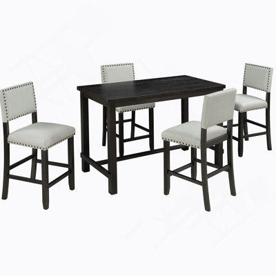 5-Piece Counter Height Dining Set, Classic Elegant Table And 4 Chairs