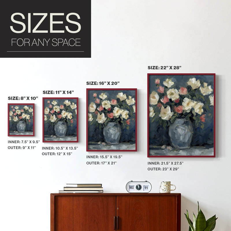 Impasto Floral Arrangement II, reproduction encadrée - bois massif, H 21 po x l 17 po, Rouge