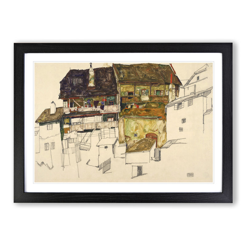 Old Houses in Krumau by Egon Schiele - Framed Print, 27cm H x 36cm W x 2cm D, Black Framed