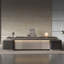 Bureau de direction moderne en forme de L gris foncé et beige clair avec armoires de rangement et multiprise intégrée, bureau de PDG de qualité supérieure-2090954217-2090954222