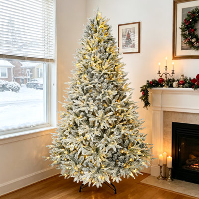 Pre-Lit Flocked PE/PVC Christmas Tree,LED Lights,Metal Stand