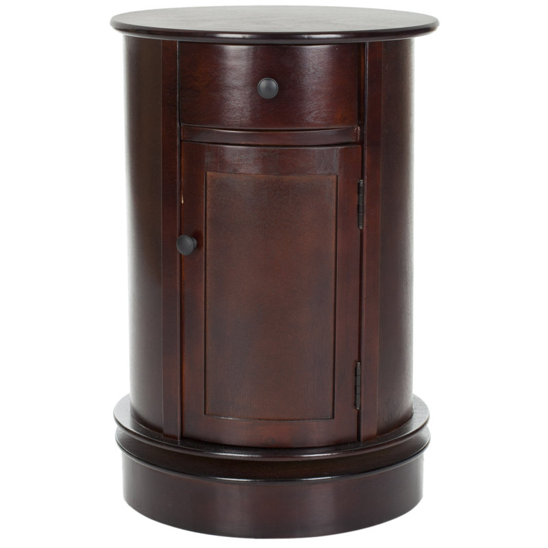 Regan Solid Wood Swivel Drum End Table with Storage, Dark Cherry