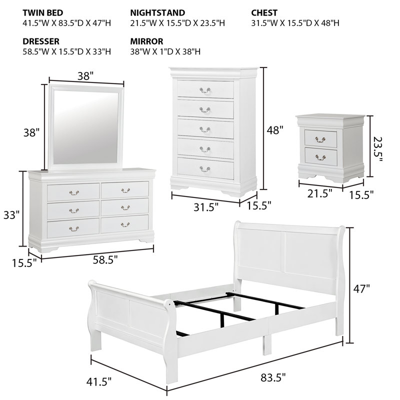 5 Piece Gillett, Twin, White