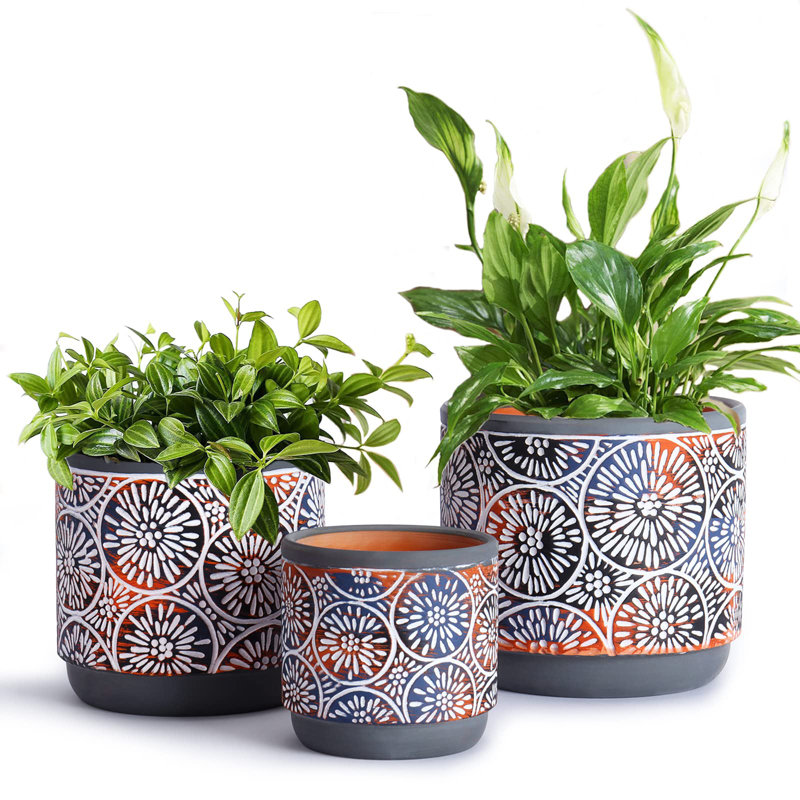 3 Piece Ceramic Plant pots with Drainage Holes, Gray