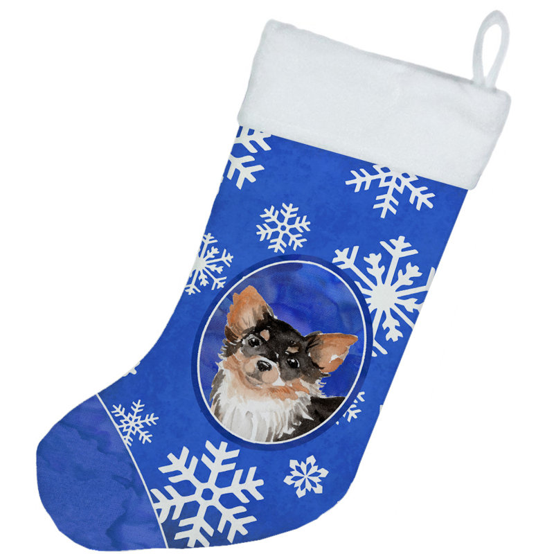 Chaussette de noël winter flocons de noël, Chihuahua à poils longs