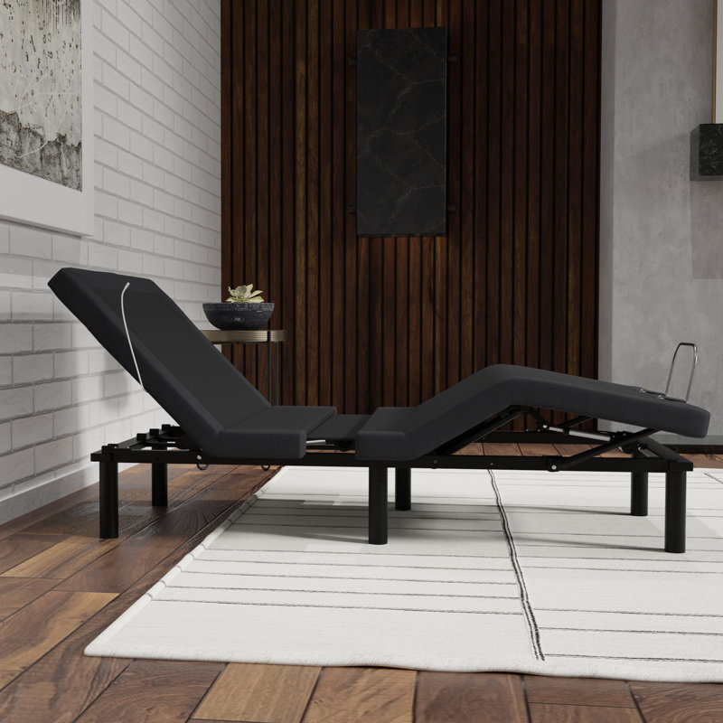 Base de lit simple TG avec commande vocale, lumières DEL et hauteur zéro: télécommande sans fil, lumières, gris