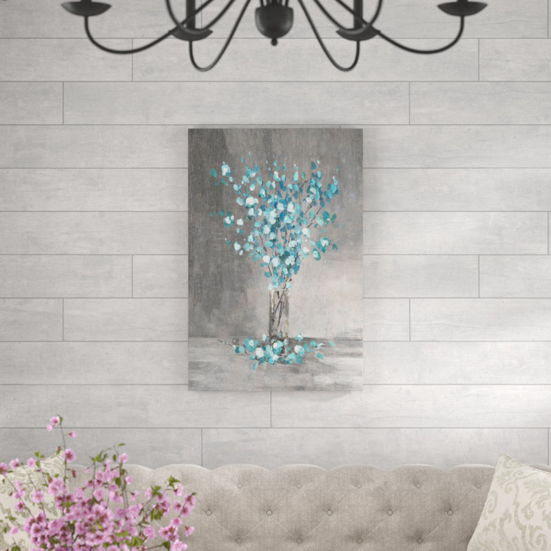 «Blue Blooms On Grey», reproduction sur toile, H 36 po x l 24 po