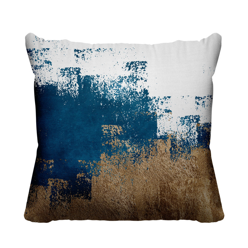 Coussin décoratif intérieur / extérieur Wes, L 19 po x H 19 po, Turquoise / or / blanc