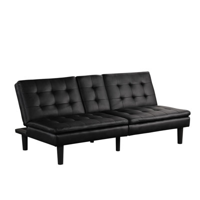 Black Contemporary Futon Bed Featuring Upholstery, Biscuit Tufting, Chargers, Drop - Down Table And Cup Holders, 2 Seat, 71.5"W Width Style With Cushi