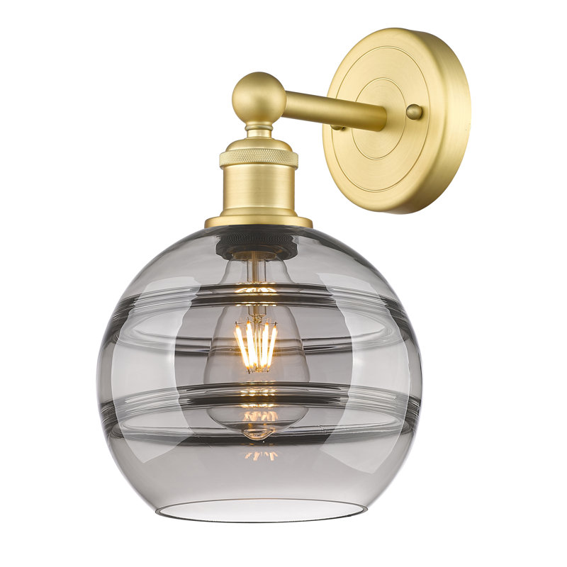 Applique murale 8 lumières Edison Bienes, Or satiné, Gris fumée clair, H 12,13 po x l 8 po x P 8,5 po